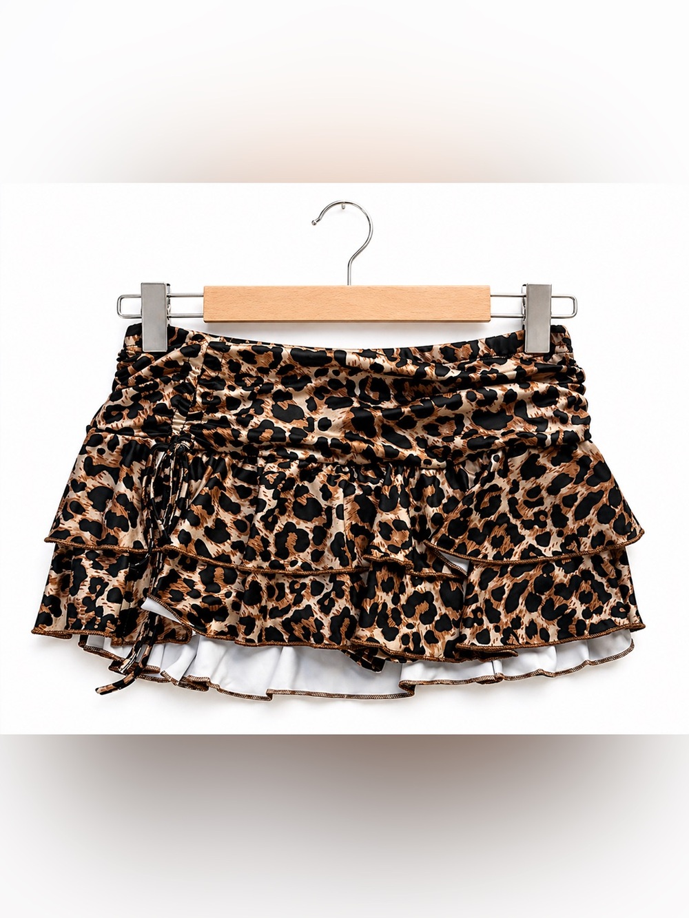 SHEIN Leopard Ruffle Swim Skirted Shorts Small Animal Print Beach Cover Up